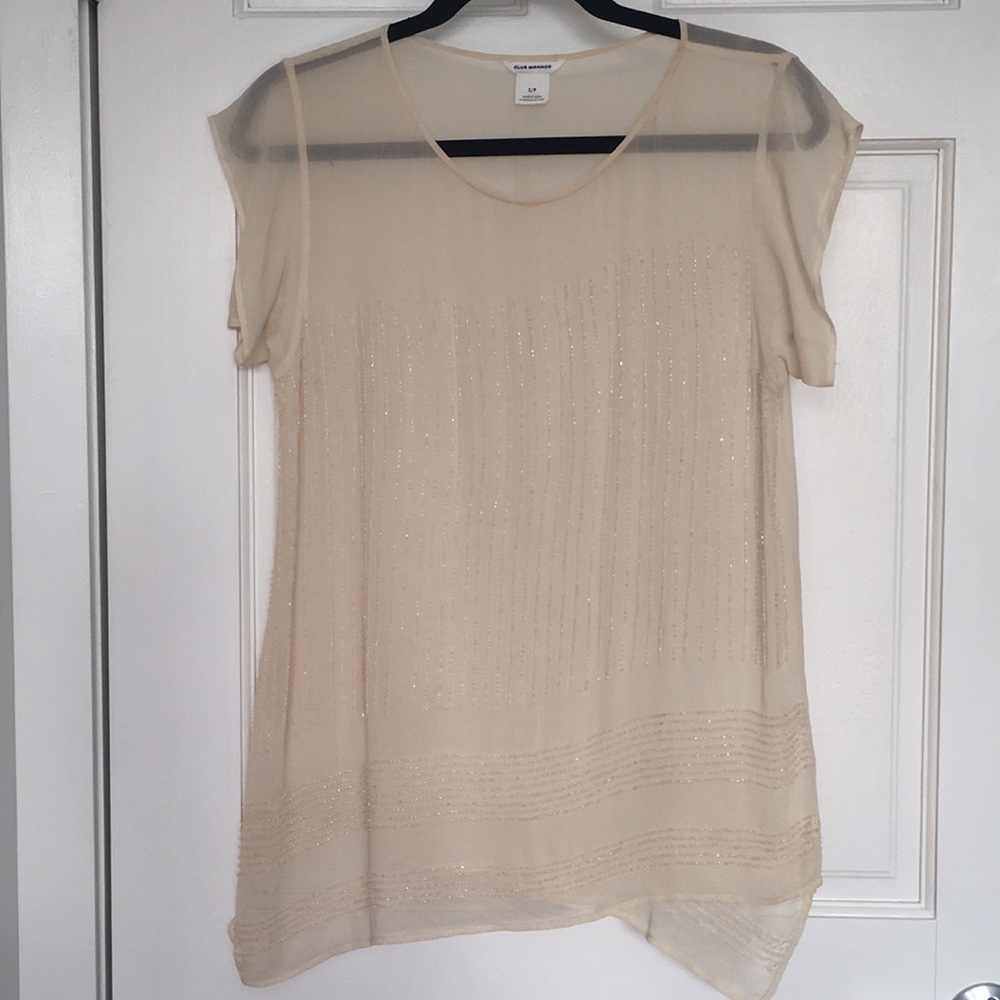Club Monaco Beaded Nude Color Silk Top